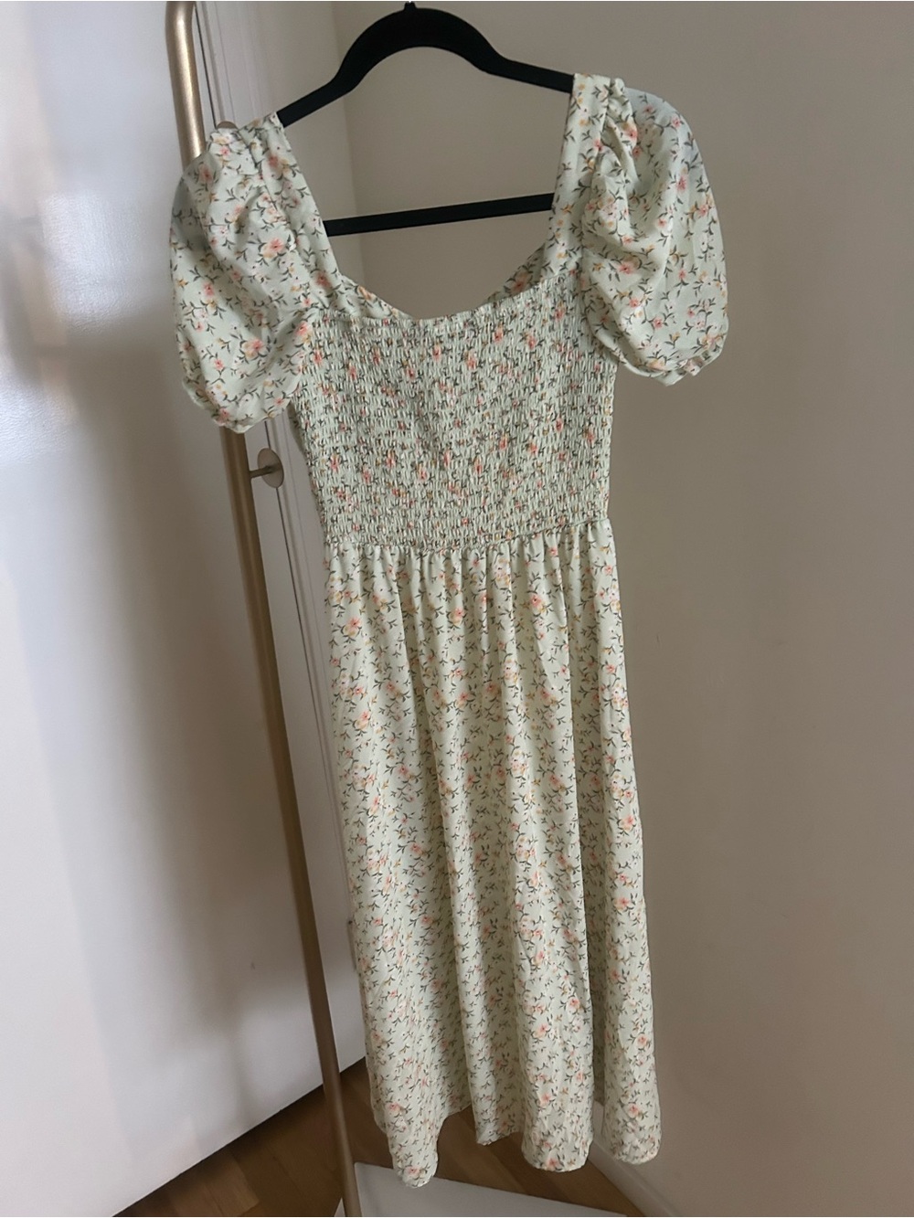 Hesperus Sage Green Floral Cottagecore Puff Sleeve Midi Dress - Picture 7 of 7